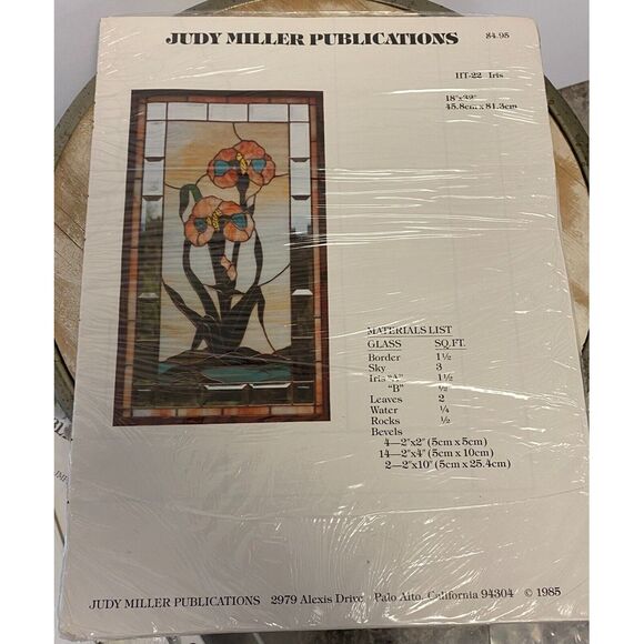 Vintage Judy Miller Publication Iris Floral Stained Glass Pattern 18"x32" HT-22 - Picture 1 of 6